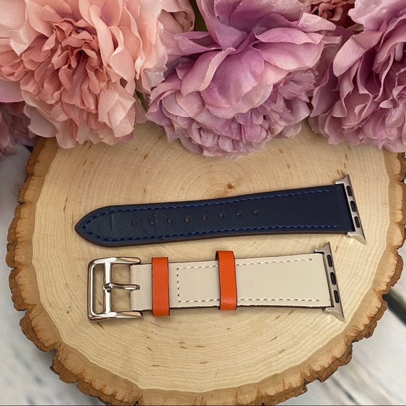 Two Tone Navy & Cream Leather Watchband for Apple - Picture 8 of 11
